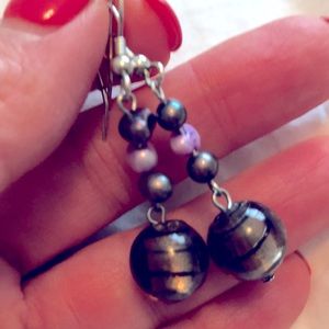 Silver/Black/lavender dangling bead earrings